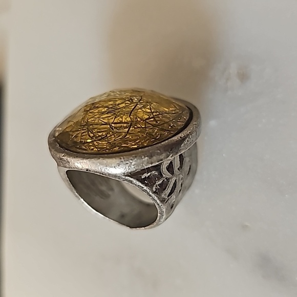 Imitation threaded Agate statement chunky ring in silver tone - Picture 4 of 6